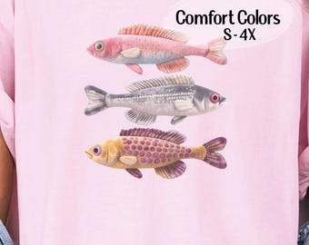 Fuzzy Fish Stack T-Shirt | Unique 3D Illusion Fishing Design for Anglers