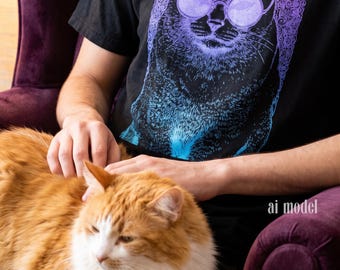 Cool Cat Shirt | Iridescent Kitty in Sunglasses comfort colors tee for Friends of Felines