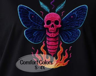 Disco Death Moth Skull Shirt, Faux 3D Velvet Illusion Tee, Gothic Moth Comfort Colors T-shirt