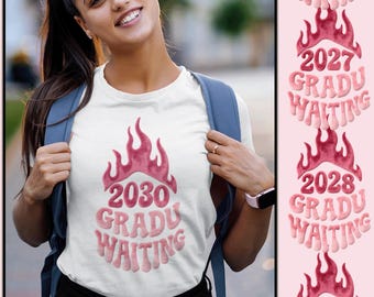 Gradu Waiting Tshirt 3D Illusion Pink Flames | Class of 2026 2027 2028 2029 2030