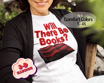 3D Illusion Red and Black Latch Hook Look Will There Be Books Tee