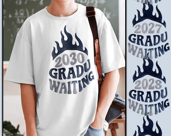 Gradu Waiting Tshirt 3D Illusion Gray Navy Flames Class 2026 2027 2028 2029 2030