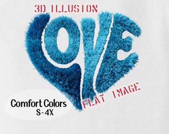 Shaggy LOVE Heart Comfort Colors T-Shirt Retro Y2K Groovy 3D Illusion in 7 colors