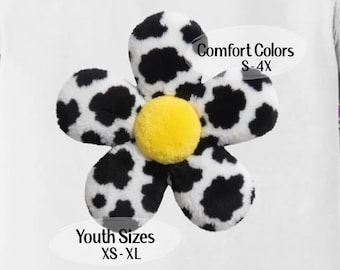 Cow Print Flower Comfort Colors T-shirt, Plush 3D Illusion Daisy