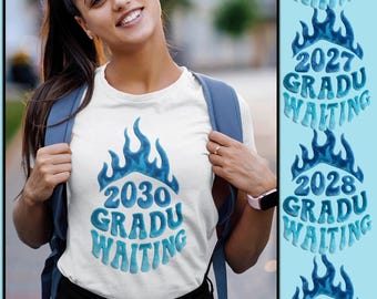 Gradu Waiting Tshirt 3D Illusion Plush Velvet Flames | Class of 2026 2027 2028 2029 2030