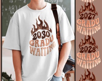 Gradu Waiting Tshirt Brown & Tan Flames | Class of 2026 2027 2028 2029 2030