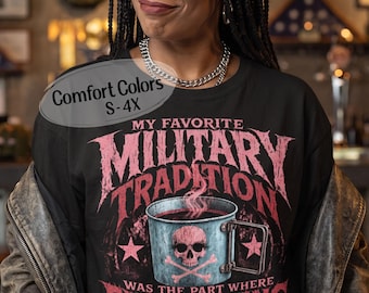 Female Veteran Shirt, Favorite Military Tradition Everything My Fault T-Shirt, Woman Coffee Skull Apparel, Lady Vet Graphic Top, Mom Gift