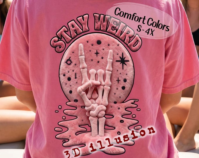 Featured listing image: Pink Summerween T-Shirt Stay Weird Skeleton Arm Rock On Hand Signal Comfort Colors Tee Front Back Design