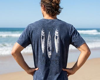 Three Sardines Graphic Tee | 3D Illusion Plush Velvet Vintage-Style Washed T-Shirt