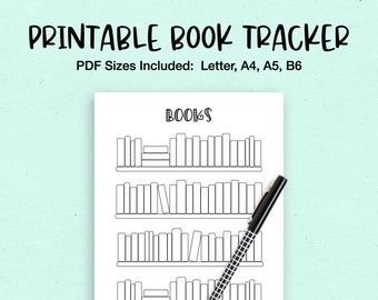 Book Tracker PDF in A4, A5, Letter, and B6 Size. Track the books you've read and those you want to read in your planner.  Printable PDF