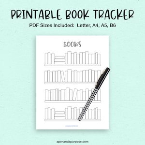 PDF de seguimiento de libros en tamaño A4, A5, Carta y B6. Realice un seguimiento de los libros que ha leído y de los que desea leer en su agenda.  PDF imprimible