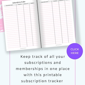 Subscription Tracker Printable in A5, A4, and Letter Size So You Never Forget To Cancel On Time Pink Printable Planner image 3