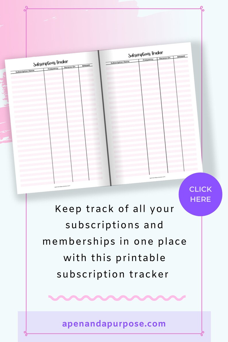 Subscription Tracker Printable in A5, A4, and Letter Size So You Never Forget To Cancel On Time Pink Printable Planner image 3