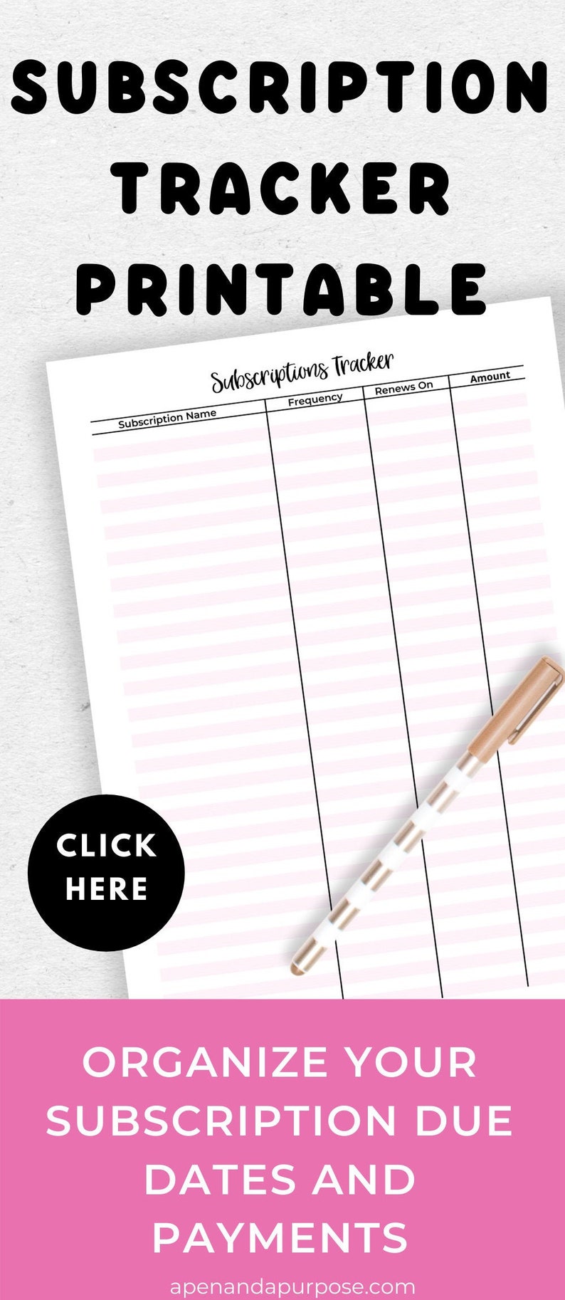 Subscription Tracker Printable in A5, A4, and Letter Size So You Never Forget To Cancel On Time Pink Printable Planner image 1