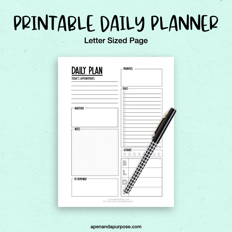 Printable Daily Planner PDF in Letter Size the Daily Planner Etsy