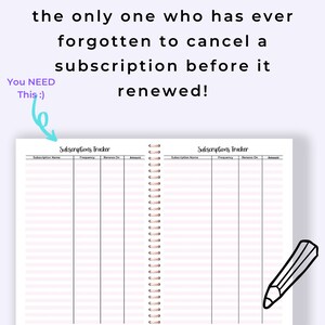 Subscription Tracker Printable in A5, A4, and Letter Size So You Never Forget To Cancel On Time Pink Printable Planner image 4