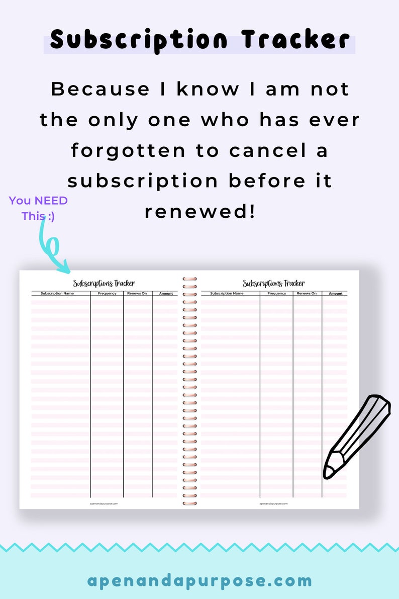 Subscription Tracker Printable in A5, A4, and Letter Size So You Never Forget To Cancel On Time Pink Printable Planner image 4