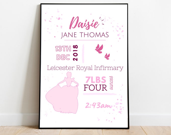 New Baby Gift, Girl Boy Gift Personalised, Baby Birth Print, Unframed, Birth Stats, Nursery Decor, Baby Name Wall Art, A4 Newborn