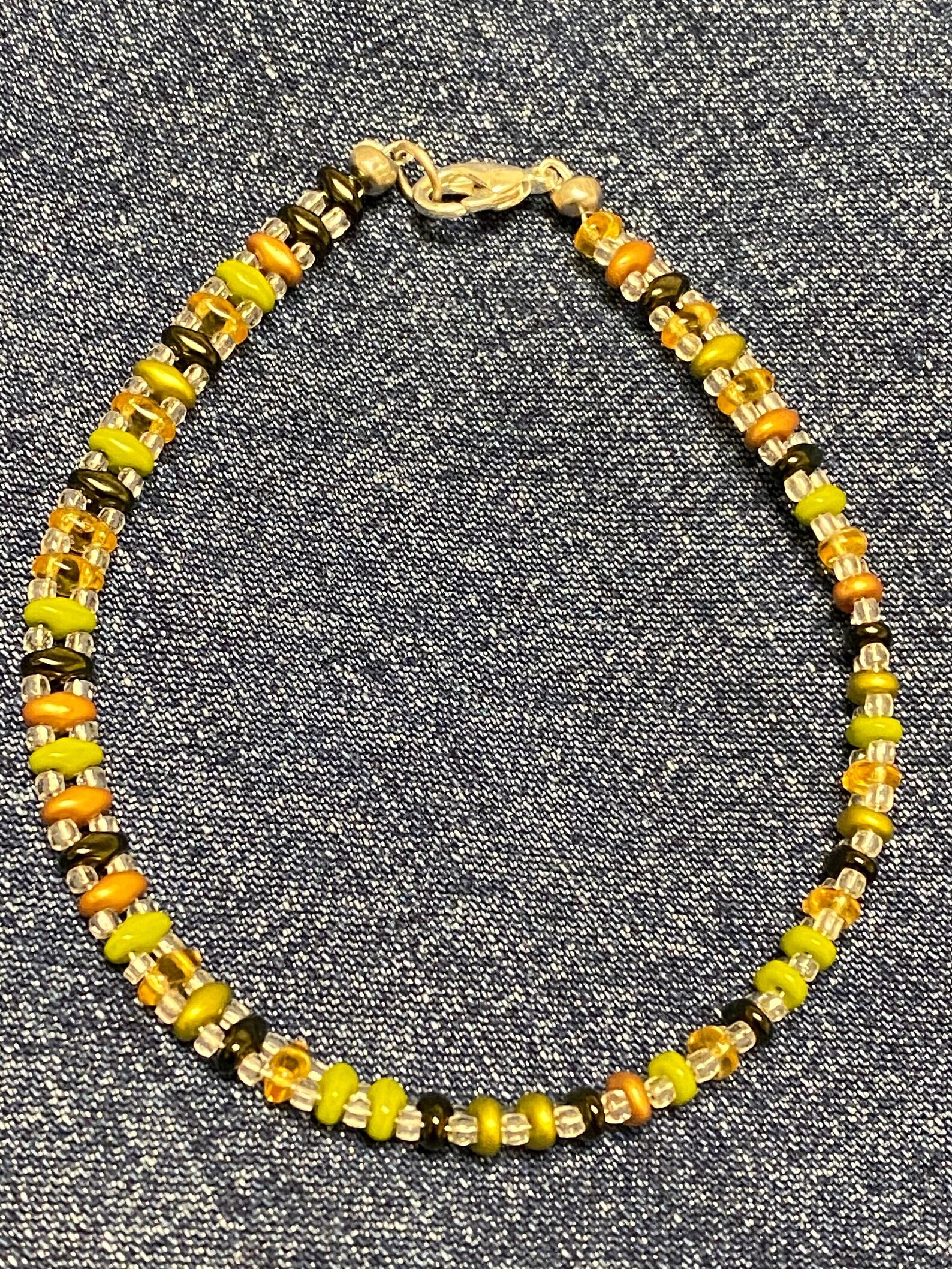 Mens glass beaded bracelet green gold 8 Etsy