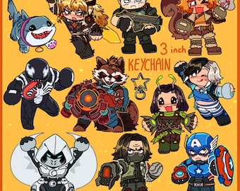 Juego 1 // Llaveros de resina epoxi acrílica con brillantina MARVEL RIVALS de 3 pulgadas