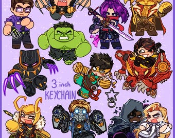 Juego de 2 llaveros de resina epoxi acrílica con brillantina MARVEL RIVALS de 3 pulgadas