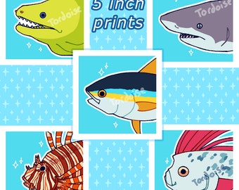 Mini impresiones de animales del océano / Impresiones mate de 5" x 5"