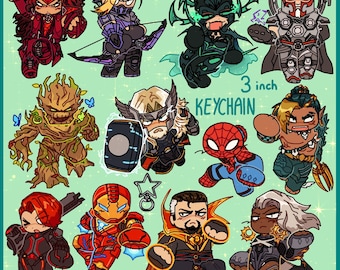 Set 3 PREORDEN // Llaveros de 3 pulgadas de resina epoxi acrílica con brillantina MARVEL RIVALS