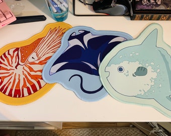 30cm FISH MOUSEPADS | Sunfish , Mantaray , Chambered Nautilus