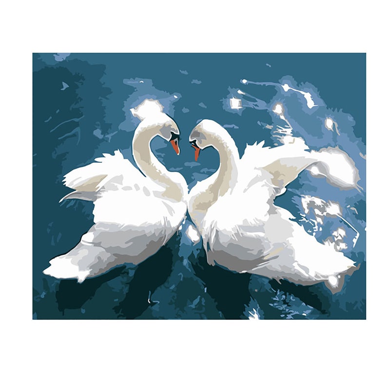 Hand Painted Decorative Painting Swan Couple Paint by Number Kit Paint by Number Without Frame Wedding Gifts. Acrylic Paint Home Decor