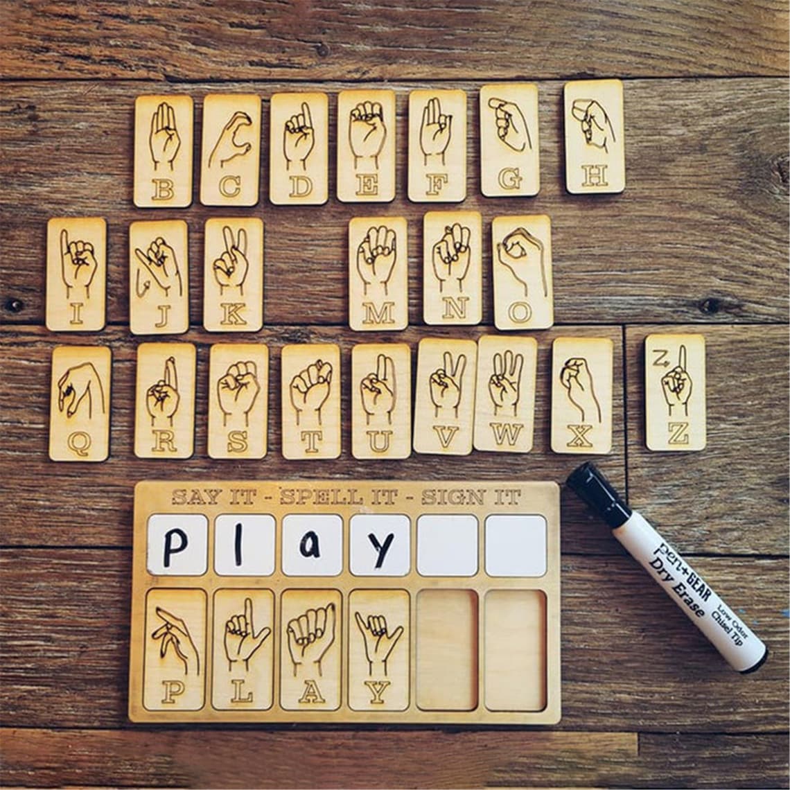 Educational Wooden Tools American Sign Language Wooden Etsy