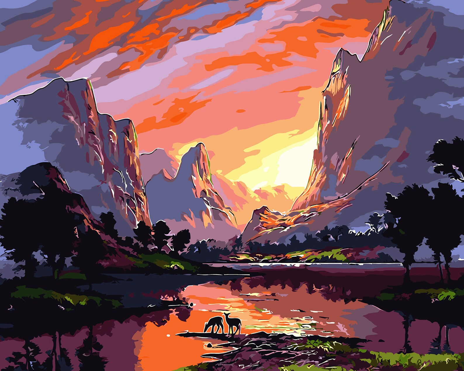 Sunset Mountains DIY Paint by Number Without Frame Mountains Etsy