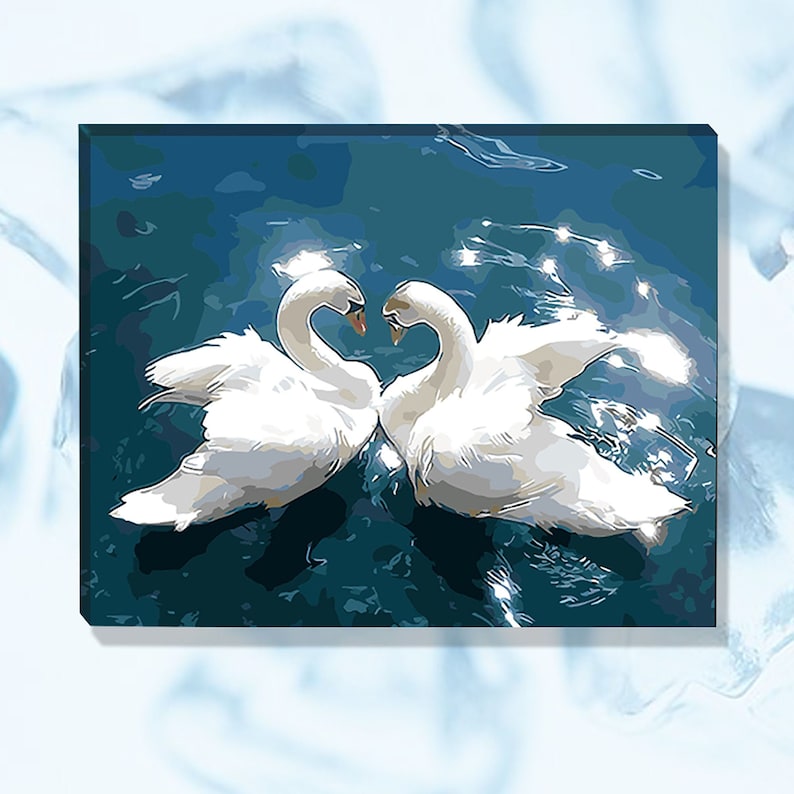 Hand Painted Decorative Painting Swan Couple Paint by Number Kit Paint by Number Without Frame Wedding Gifts. Acrylic Paint Home Decor