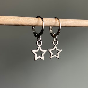 Star Earrings, Silver Star Earrings, Open Star Earrings, Lever Back Star Earrings
