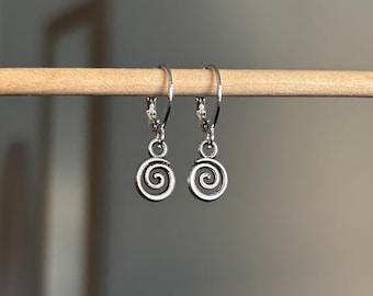 Swirl Earrings, Lever Back Silver Swirl Earrings, Charm Earrings, Huggie Earrings