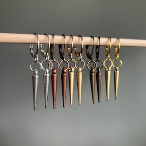 Lever Back Dangle Mini Spike Earrings, Copper Spike Earrings, Gray Spike Earrings, Bronze Spike Earrings, Gold Spike Earrings