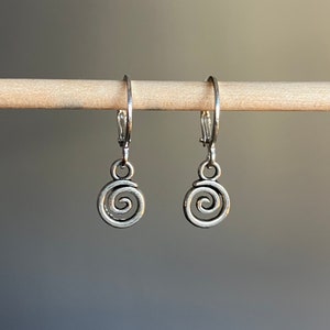 Swirl Earrings, Lever Back Silver Swirl Earrings, Charm Earrings, Huggie Earrings