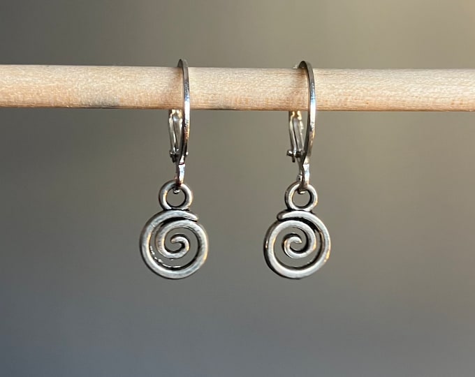 Swirl Earrings, Lever Back Silver Swirl Earrings, Charm Earrings, Huggie Earrings
