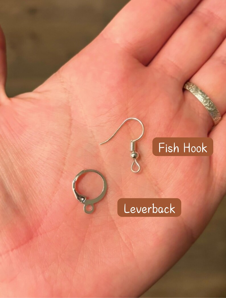 Pode incluir: Dois fechos para brincos, um &eacute; um gancho de peixe prateado e o outro &eacute; um fecho de alavanca prateado.