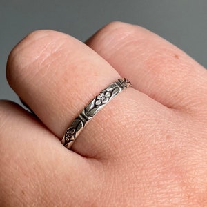 Handmade Floral Stacker Ring, Floral Band, Sterling Silver Stacking Ring, Sterling Silver Rings, Wedding Band, Wedding Ring