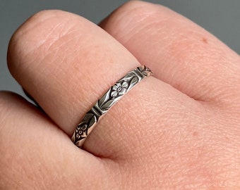 Handmade Floral Stacker Ring, Floral Band, Sterling Silver Stacking Ring, Sterling Silver Rings, Wedding Band, Wedding Ring