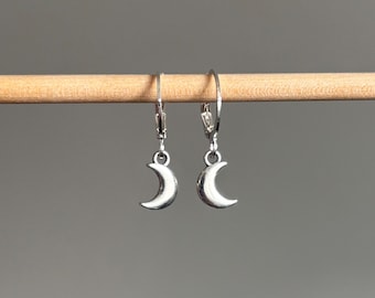 Pendientes de luna de plata: pendientes de luna con cierre de palanca, pendientes de luna de aro, pendientes de luna pequeños colgantes