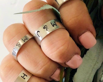 Custom Hand Stamped Aluminum Ring, No stain customizable ring, initial ring, couples rings, personalized ring for men or women