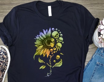 Be Kind Sunflower And Skulls, Be Kind Skull Shirt, Skull Flower Shirt, Be Kind Skulls And Flower Shirt, Skull Be Kind Tee, Be Kind T-Shirt