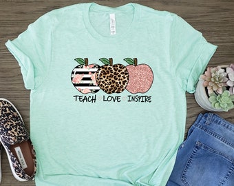 Teacher Shirt Apple, Teach Love Inspire Shirt, Teacher Love Inspire Shirt, Teacher Shirt, Shirt For Teacher, Gift For Teacher, Teacher Gift