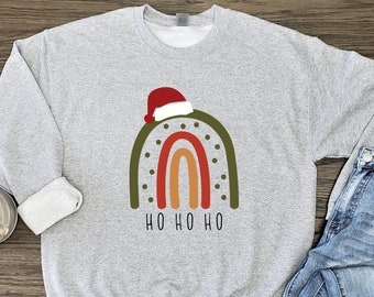 Christmas Rainbow Ho Ho HO Sweater, Christmas Rainbow Santa Hat Sweater, Christmas Sweatshirt, Christmas Rainbow Sweatshirt, Santa Sweater