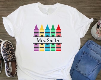 Personalised Crayon Teacher Shirt, Custom Teacher Shirt, Crayon Teacher Shirt, Teacher Name Shirt, Shirt For Teacher, Teacher Day Shirt