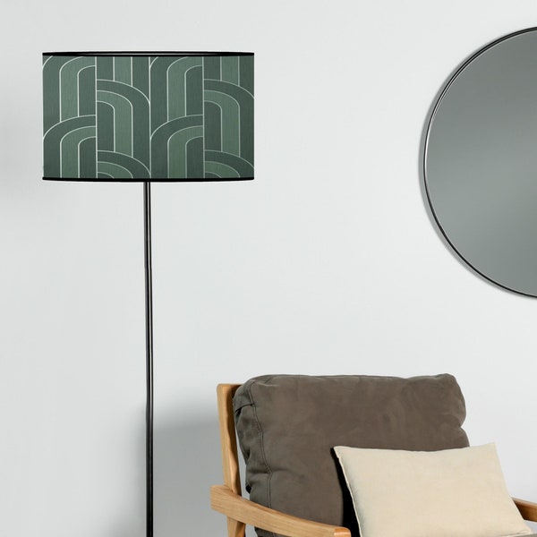 Abat-jour motif art déco vert ligne argent