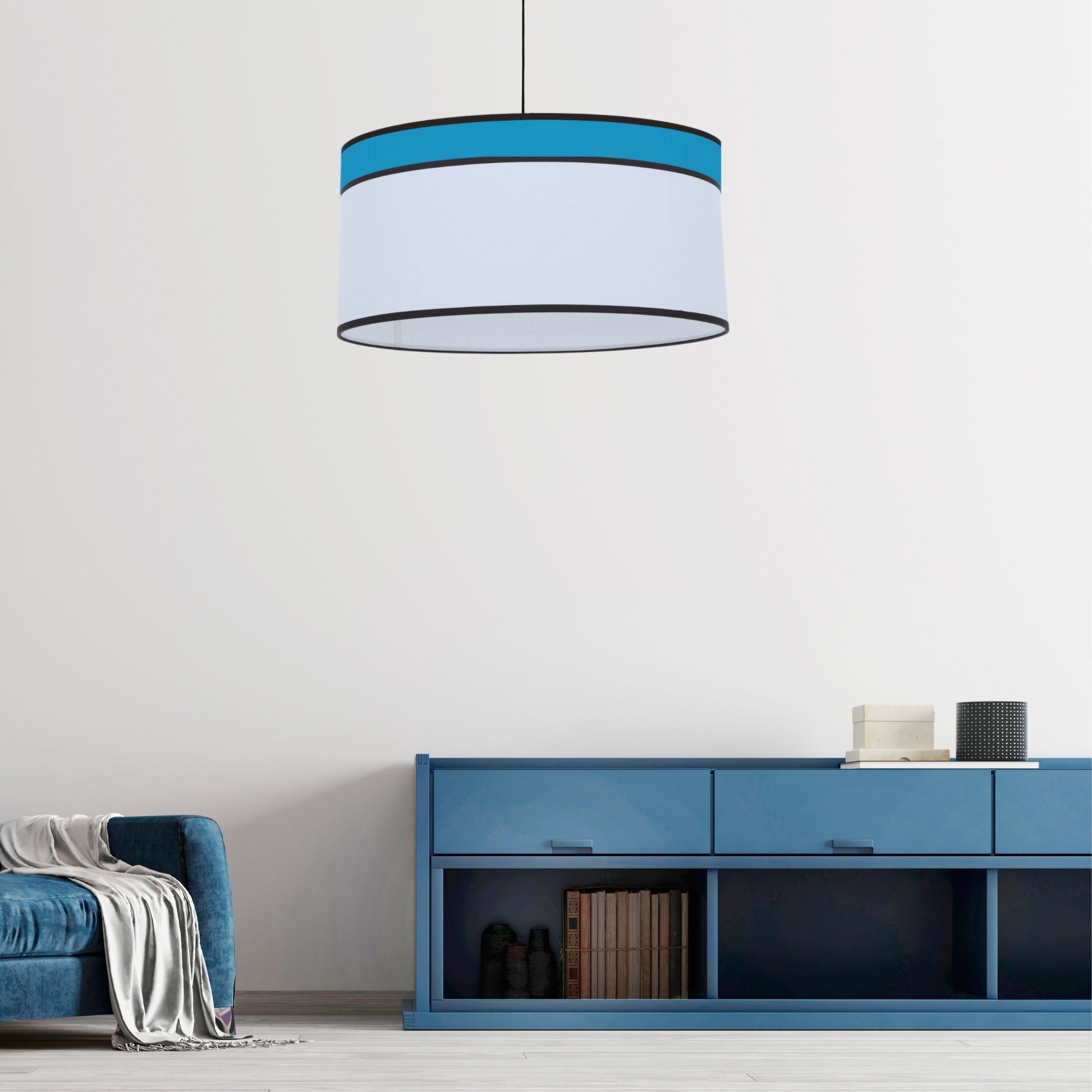 Suspension Déco Navy Luminaire en Coton Blanc et Bleu