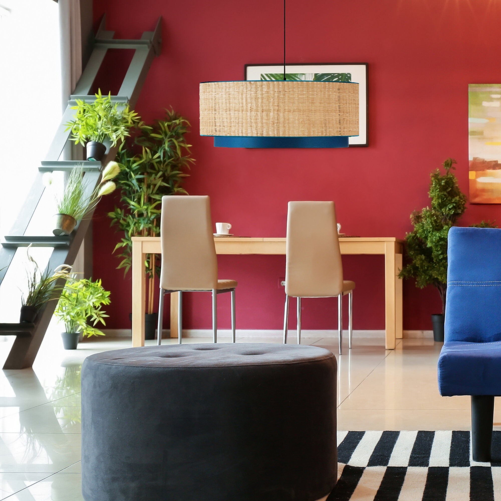 Double Suspension Mily Luminaires Déco en Raphia et Coton