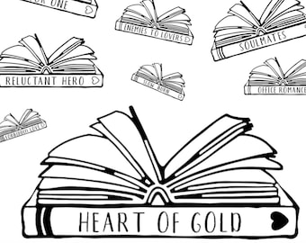 Printable A4 Book Themed Colouring/Coloring Pages For Adults - Printable Download - Book Tropes For Readers